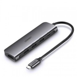 Ugreen CM136 4in1 USB-C to HDMI 4K, 3x USB 3.0, Type-C PD + AUX Hub Adapter Grey (80132)