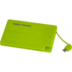 RealPower PB-2500 Slim Power Bank 2500mAh με Ενσωματομένο Καλώδιο micro USB και Αντάπτορα Lightning Πράσινο